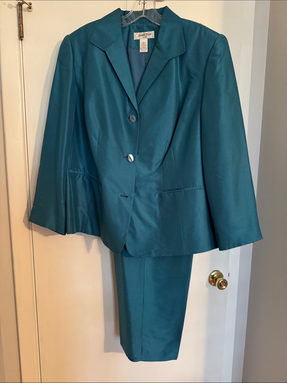 Judith Hart Classic Teal Shantung Silk Women’s Elegant Pantsuit NWOT Sz 16w